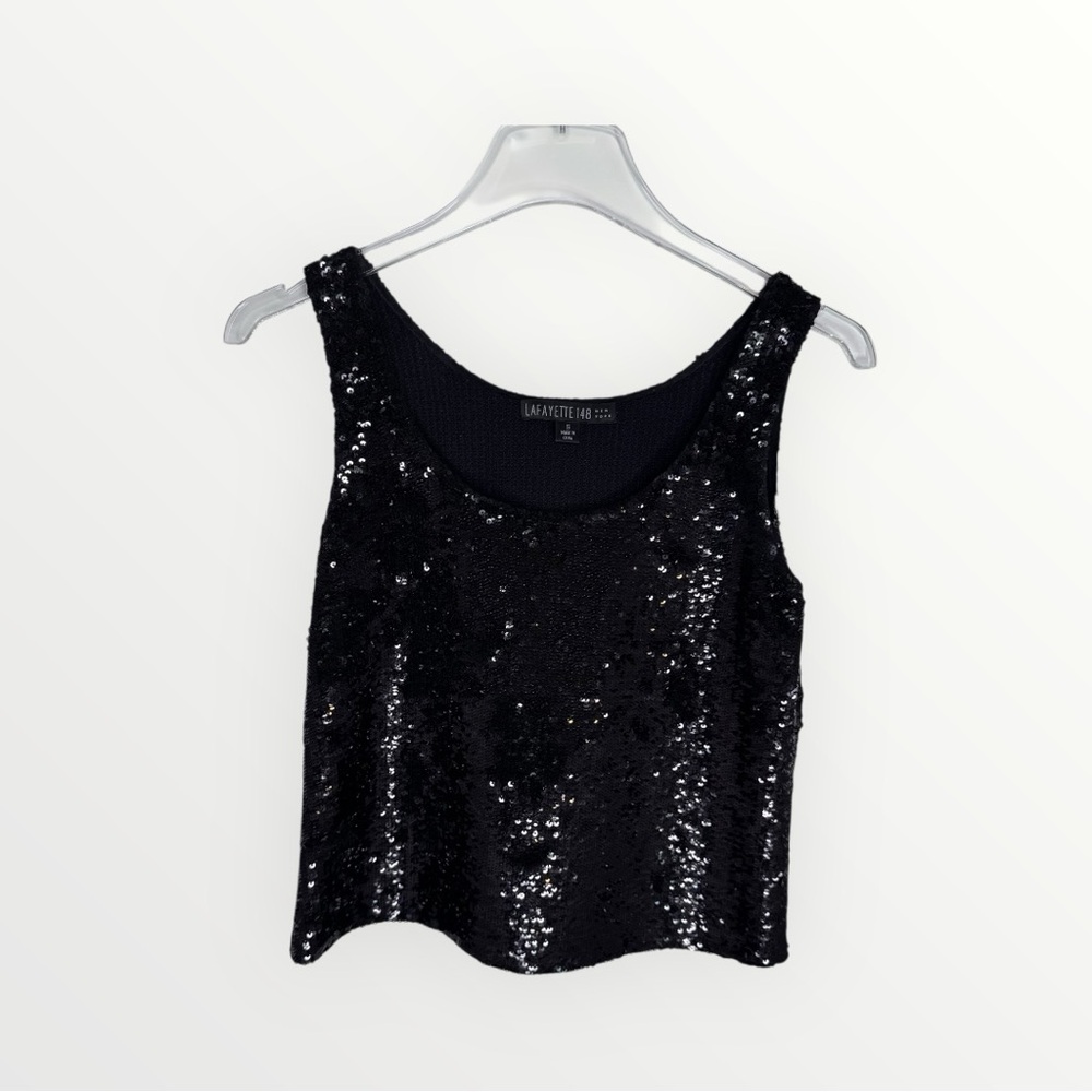 Lafayette 148 Silk Blend Black Sequin Tank Top Cocktail Size Small